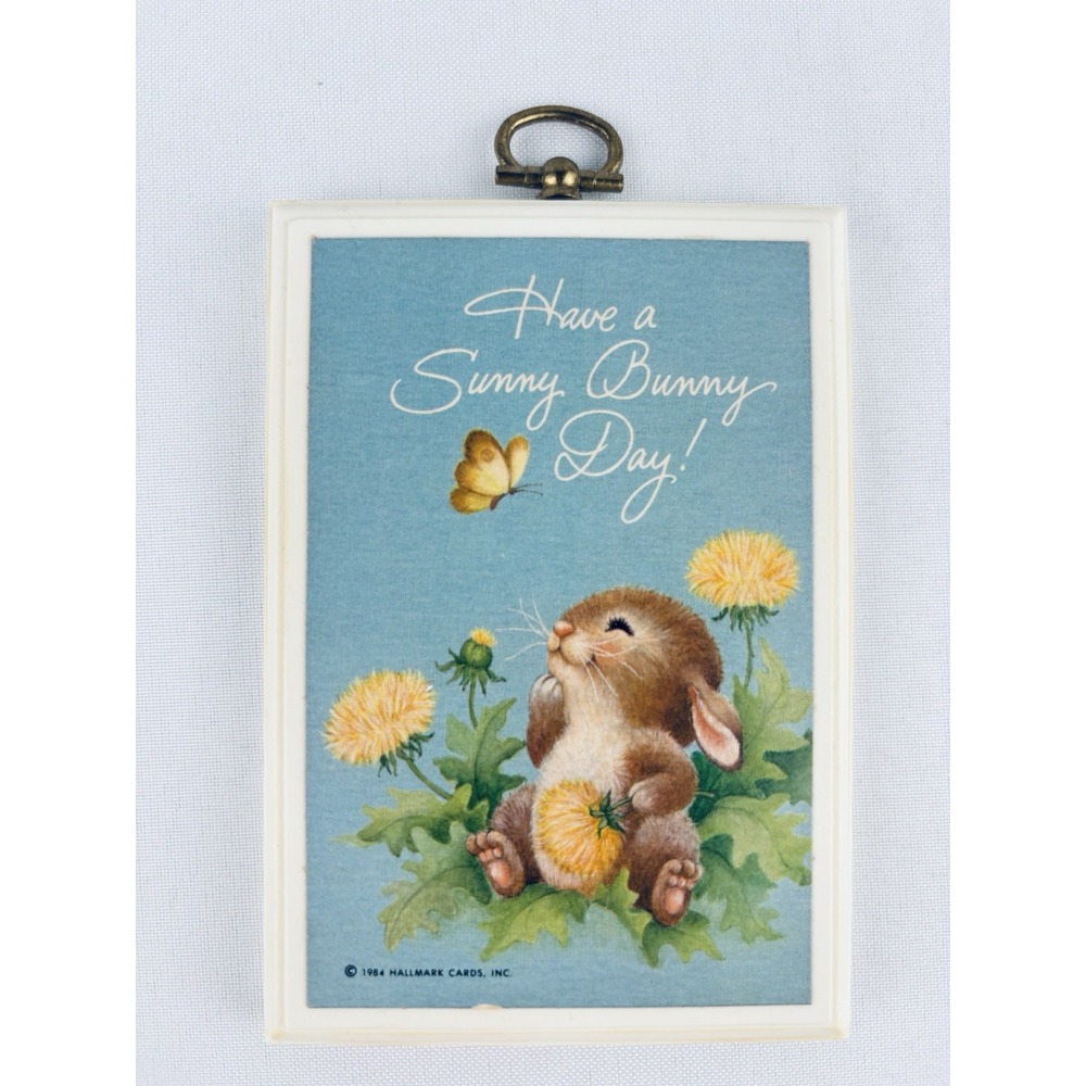 Vintage White Wooden Hallmark Wall Plaque Have A Sunny Bunny Day 1984